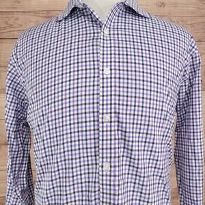 Esquire Dress Shirt Mens 17 34/35 Purple Gingham Excellent Performance Slim Fit
